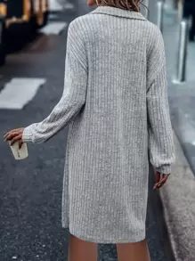 SHEIN LUNE 半開襟拉鏈落肩T恤洋裝不附腰帶 - 灰色 - 查看 2