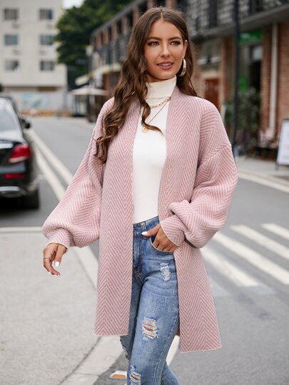 SHEIN LUNE Lantern Sleeve Drop Shoulder Duster Cardigan,Long Sleeve Tops In Fall/Winter