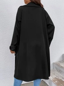 SHEIN LUNE Plus Lapel Neck Double Breasted Trench Coat - Black - View 4