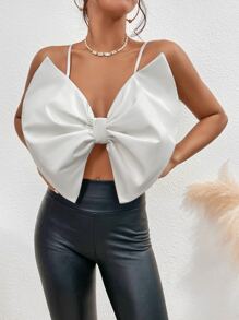 Solid Big Bow Front Cami Top - White - View 6