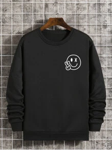 Men Slogan & Expression Print Thermal Lined Sweatshirt - Black - View 2