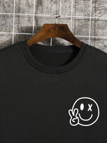 Men Slogan & Expression Print Thermal Lined Sweatshirt - Black - View 3