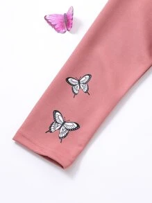 女孩標語圖案吊帶上衣和蝴蝶圖案連帽衫和運動褲 - 彩色 - 查看 7