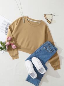 SHEIN EZwear Quần áo thể thao nữ màu trơn Giải trí - Màu Khaki - Xem 1