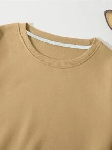 SHEIN EZwear Quần áo thể thao nữ màu trơn Giải trí - Màu Khaki - Xem 3