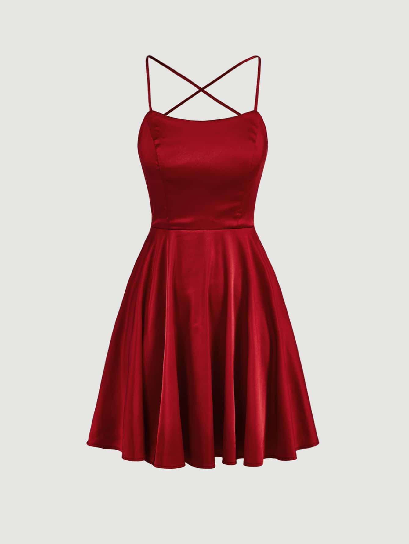 SHEIN MOD Crisscross Lace Up Backless Date Night Red Cami Dress,Backless - Red - View 1