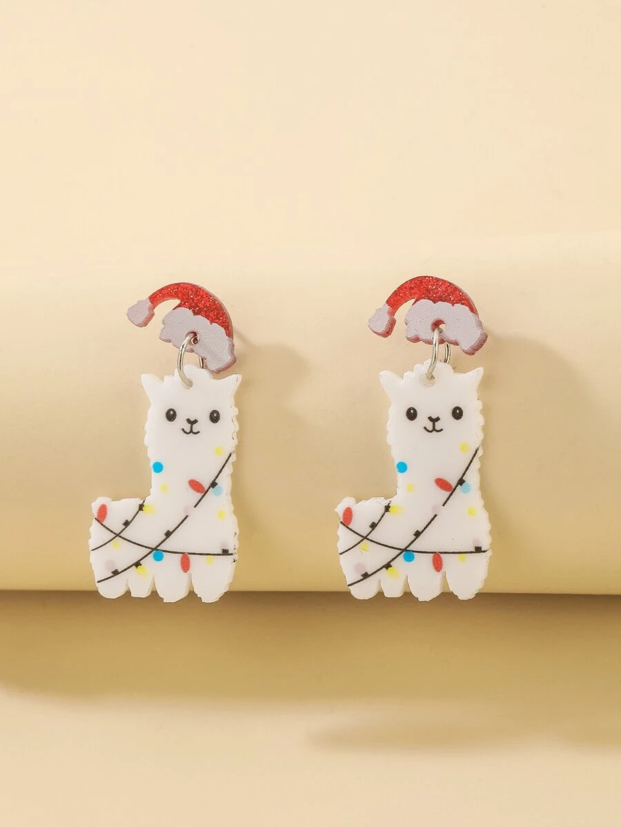Christmas Hat Decor Alpaca Drop Earrings - Multicolor - View 1