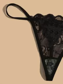 3packs Floral Lace Scallop Trim Thong Lingerie - Multicolor - View 3