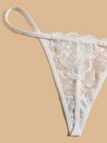 3packs Floral Lace Scallop Trim Thong Lingerie - Multicolor - View 5