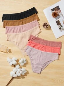 7件素色紋理質感內褲 - 彩色 - 查看 1