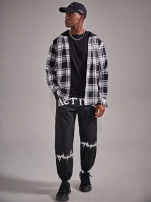 ROMWE MEN Guys Letter Graphic Cargo Pants - Black - View 5