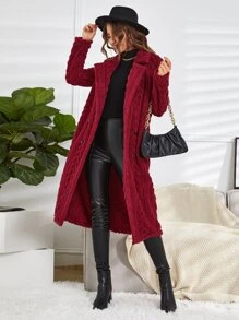 SHEIN Clasi Lapel Collar Double Breasted Coat - Burgundy - View 3