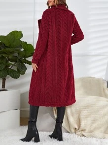 SHEIN Clasi Lapel Collar Double Breasted Coat - Burgundy - View 2