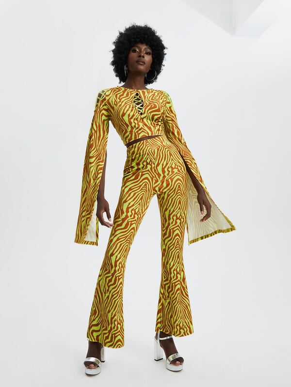 SHEIN X RUNWAY SHERO Zebra Stripe Flare Leg Pants SHEIN USA