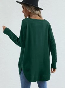 SHEIN LUNE Raglan Sleeve Curved Hem Jumper - Dark Green - View 2