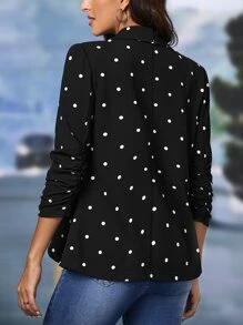 SHEIN Clasi Polka Dot Shawl Collar Single Button Blazer - Black - View 3