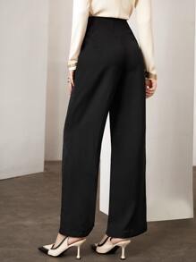 Modelyn 紐扣細節闊腿褲 - 黑色 - 查看 2