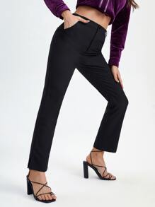 House of Dani.B Solid Straight Leg Pants - Black - View 1