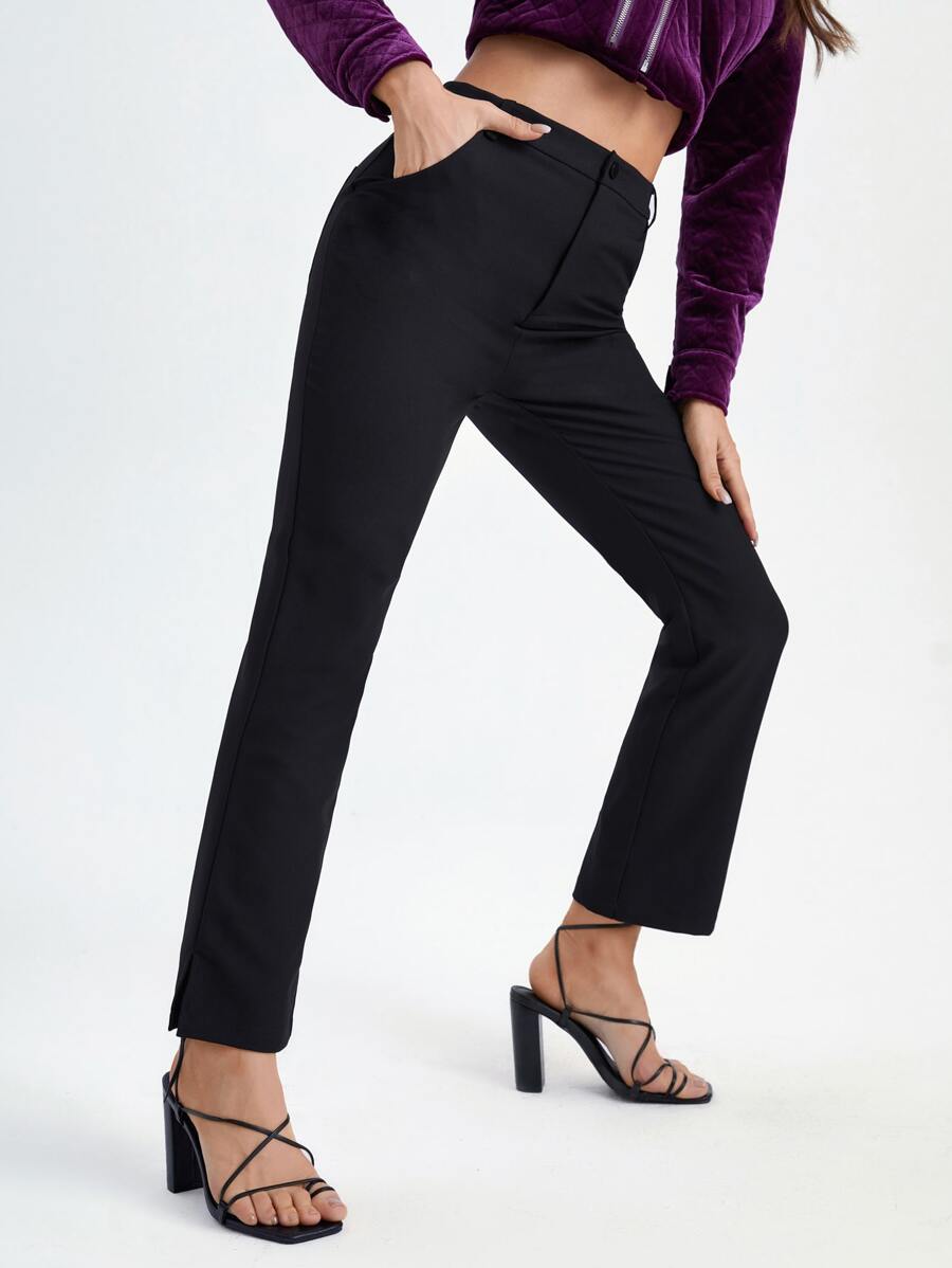 House of Dani.B Solid Straight Leg Pants - Black - View 1