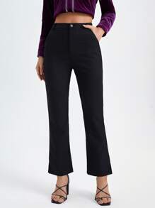 House of Dani.B Solid Straight Leg Pants - Black - View 5