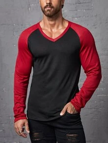 Manfinity Men Letter Patched Raglan Sleeve Tee - Multicolor - View 4