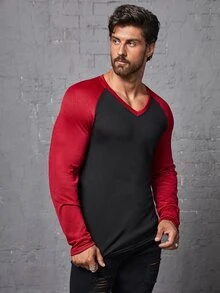 Manfinity Men Letter Patched Raglan Sleeve Tee - Multicolor - View 6