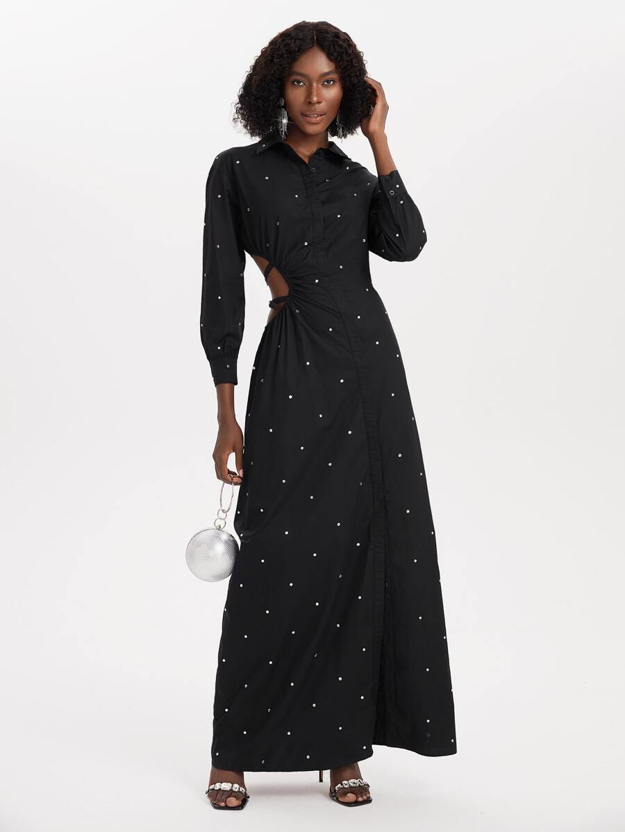 CAMILLE JUGE 水鑽腰部鏤空襯衫洋裝 - 黑色 - 查看 1