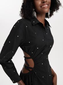 CAMILLE JUGE 水鑽腰部鏤空襯衫洋裝 - 黑色 - 查看 6