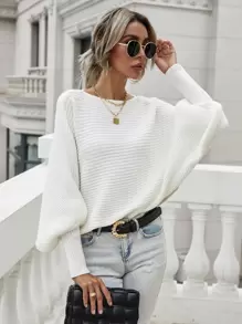 EMERY ROSE Áo len tay cánh dơi dệt gân, áo chui đầu dệt kim mùa thu đông. - trắng - Xem 1