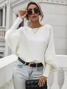 EMERY ROSE Áo len tay cánh dơi dệt gân, áo chui đầu dệt kim mùa thu đông. - trắng - Xem 3