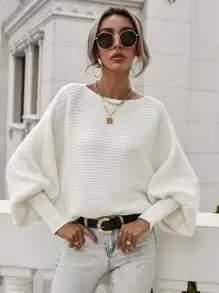 EMERY ROSE Áo len tay cánh dơi dệt gân, áo chui đầu dệt kim mùa thu đông. - trắng - Xem 5