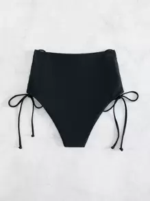 Swim Basics Summer Beach Lace Up Side Bikini Bottom - Black - View 2