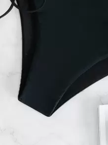 Swim Basics Summer Beach Lace Up Side Bikini Bottom - Black - View 5