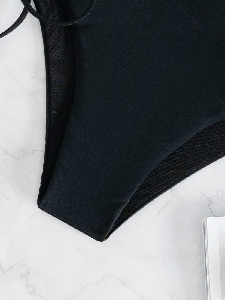 Swim Basics Summer Beach Lace Up Side Bikini Bottom - Black - View 5