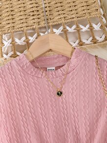 Tween Girl Contrast Dobby Mesh Belted Dress