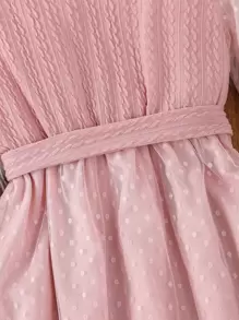 Tween Girl Contrast Dobby Mesh Belted Dress