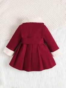 SHEIN Baby Borg Collar Belted Coat - Burgundy - View 2