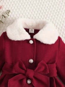 SHEIN Baby Borg Collar Belted Coat - Burgundy - View 3