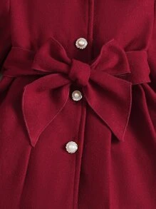 SHEIN Baby Borg Collar Belted Coat - Burgundy - View 4