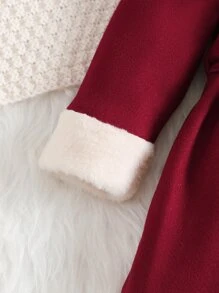 SHEIN Baby Borg Collar Belted Coat - Burgundy - View 5