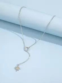 Rhinestone Star Charm Y Lariat Necklace - Silver - View 4