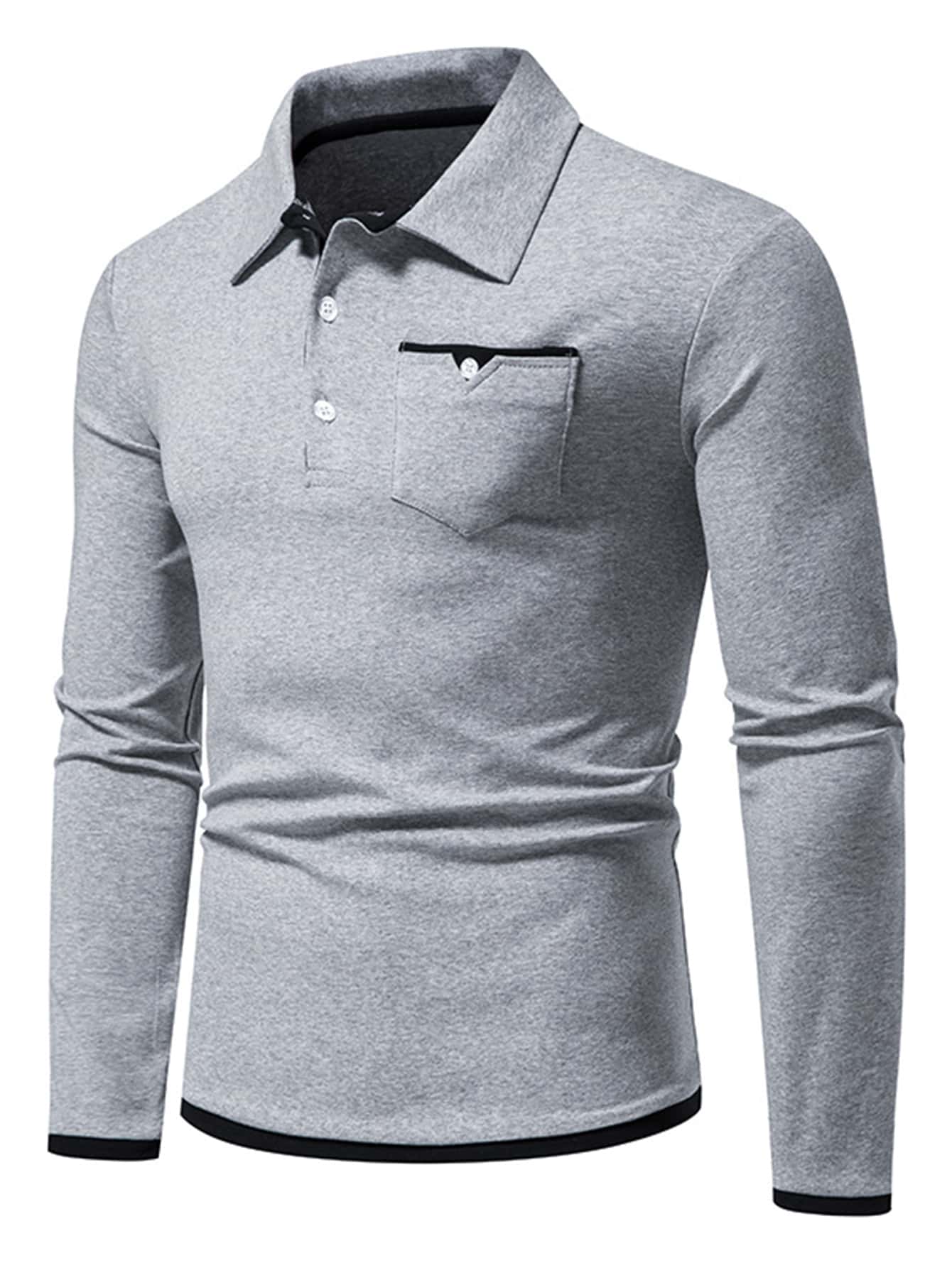 Men Pocket Detail Polo Shirt - Grey - View 1