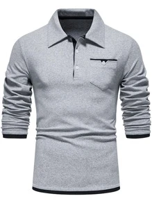 Men Pocket Detail Polo Shirt - Grey - View 3