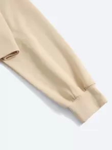 kmintern Floral & Letter Graphic Drop Shoulder Drawstring Crop Hoodie - Apricot - View 4