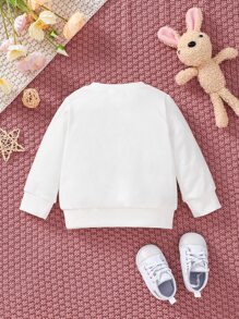 Baby Cartoon Graphic Bow Front Sweatshirt - White - View 2