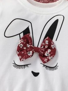 Baby Cartoon Graphic Bow Front Sweatshirt - White - View 3