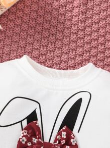 Baby Cartoon Graphic Bow Front Sweatshirt - White - View 4