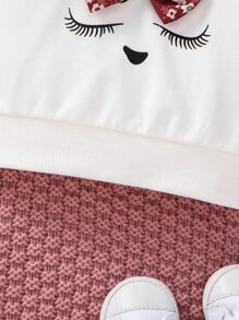 Baby Cartoon Graphic Bow Front Sweatshirt - White - View 5