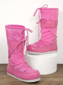 SHUZIA Lace Up Minimalist Puffy Snow Boots - Pink - View 2