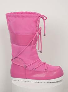 SHUZIA Lace Up Minimalist Puffy Snow Boots - Pink - View 3